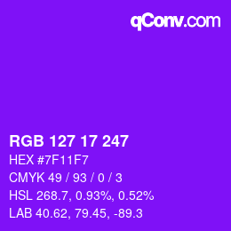 Color code: RGB 127 17 247 | qconv.com