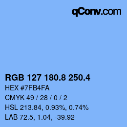 カラーコード: RGB 127 180.8 250.4 | qconv.com