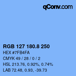 カラーコード: RGB 127 180.8 250 | qconv.com