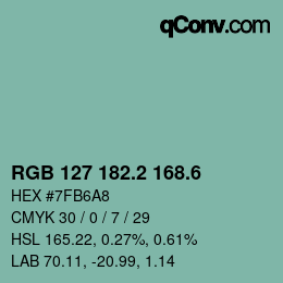 カラーコード: RGB 127 182.2 168.6 | qconv.com