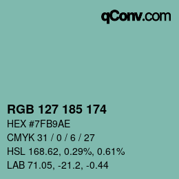 Color code: RGB 127 185 174 | qconv.com