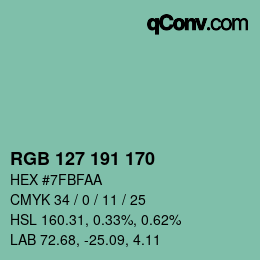 カラーコード: RGB 127 191 170 | qconv.com