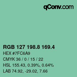 カラーコード: RGB 127 198.8 169.4 | qconv.com