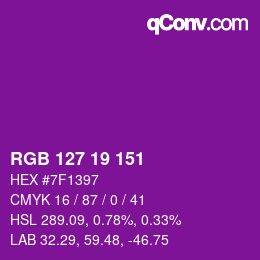 Color code: RGB 127 19 151 | qconv.com