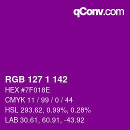 Color code: RGB 127 1 142 | qconv.com