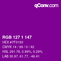 颜色代码: RGB 127 1 147 | qconv.com