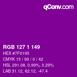 カラーコード: RGB 127 1 149 | qconv.com