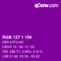 颜色代码: RGB 127 1 156 | qconv.com