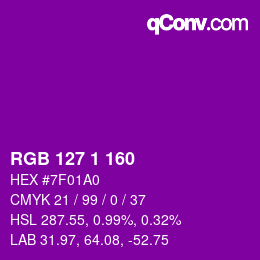 Color code: RGB 127 1 160 | qconv.com