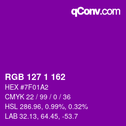 Color code: RGB 127 1 162 | qconv.com