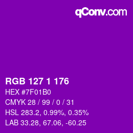 Farbcode: RGB 127 1 176 | qconv.com
