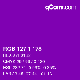 颜色代码: RGB 127 1 178 | qconv.com