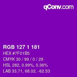 Farbcode: RGB 127 1 181 | qconv.com