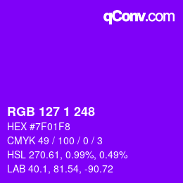 カラーコード: RGB 127 1 248 | qconv.com