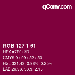 カラーコード: RGB 127 1 61 | qconv.com