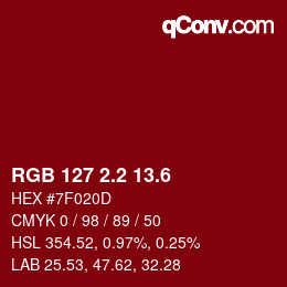 カラーコード: RGB 127 2.2 13.6 | qconv.com