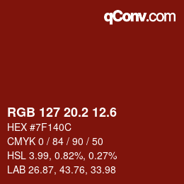 カラーコード: RGB 127 20.2 12.6 | qconv.com
