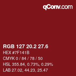 カラーコード: RGB 127 20.2 27.6 | qconv.com