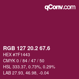 カラーコード: RGB 127 20.2 67.6 | qconv.com