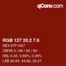 カラーコード: RGB 127 20.2 7.6 | qconv.com
