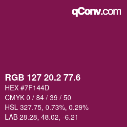 カラーコード: RGB 127 20.2 77.6 | qconv.com