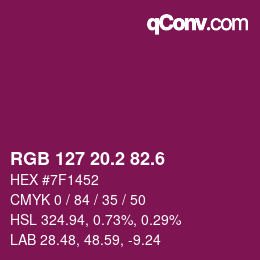 カラーコード: RGB 127 20.2 82.6 | qconv.com