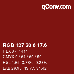 カラーコード: RGB 127 20.6 17.6 | qconv.com