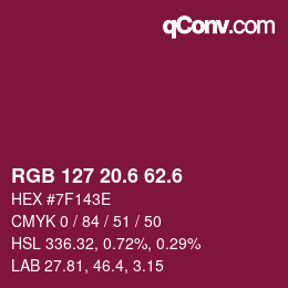 カラーコード: RGB 127 20.6 62.6 | qconv.com