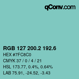 カラーコード: RGB 127 200.2 192.6 | qconv.com