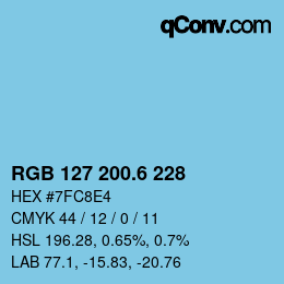 カラーコード: RGB 127 200.6 228 | qconv.com