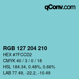 カラーコード: RGB 127 204 210 | qconv.com