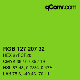 Color code: RGB 127 207 32 | qconv.com