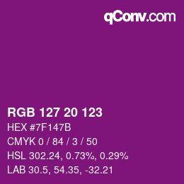 Color code: RGB 127 20 123 | qconv.com