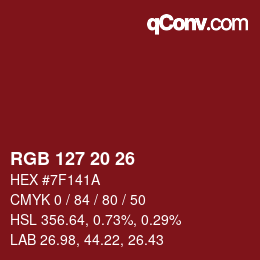 カラーコード: RGB 127 20 26 | qconv.com