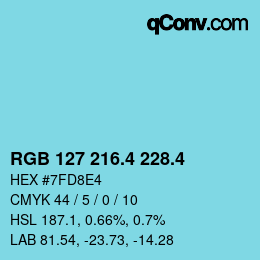 カラーコード: RGB 127 216.4 228.4 | qconv.com