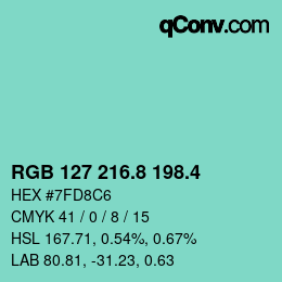 カラーコード: RGB 127 216.8 198.4 | qconv.com