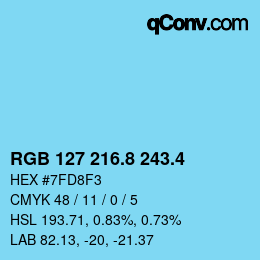 カラーコード: RGB 127 216.8 243.4 | qconv.com