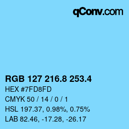 カラーコード: RGB 127 216.8 253.4 | qconv.com
