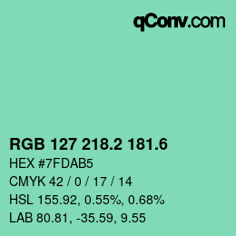 カラーコード: RGB 127 218.2 181.6 | qconv.com