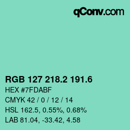 カラーコード: RGB 127 218.2 191.6 | qconv.com