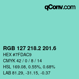カラーコード: RGB 127 218.2 201.6 | qconv.com