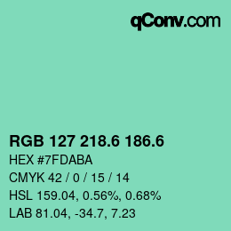 カラーコード: RGB 127 218.6 186.6 | qconv.com
