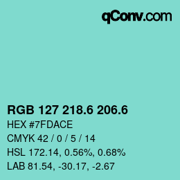 カラーコード: RGB 127 218.6 206.6 | qconv.com