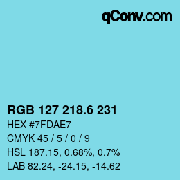 カラーコード: RGB 127 218.6 231 | qconv.com
