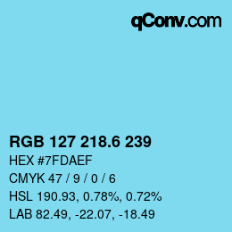 カラーコード: RGB 127 218.6 239 | qconv.com