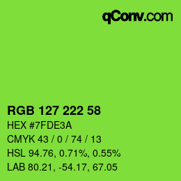 Color code: RGB 127 222 58 | qconv.com