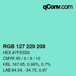 Farbcode: RGB 127 229 208 | qconv.com