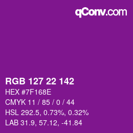 Color code: RGB 127 22 142 | qconv.com