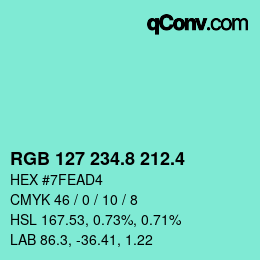カラーコード: RGB 127 234.8 212.4 | qconv.com