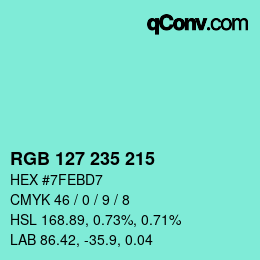 Color code: RGB 127 235 215 | qconv.com